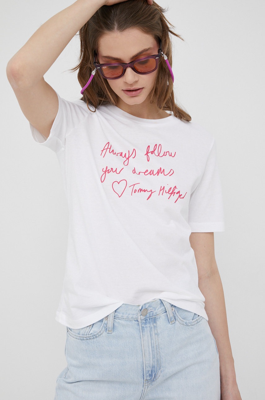 

Памучна тениска Tommy Hilfiger в бяло, Бял
