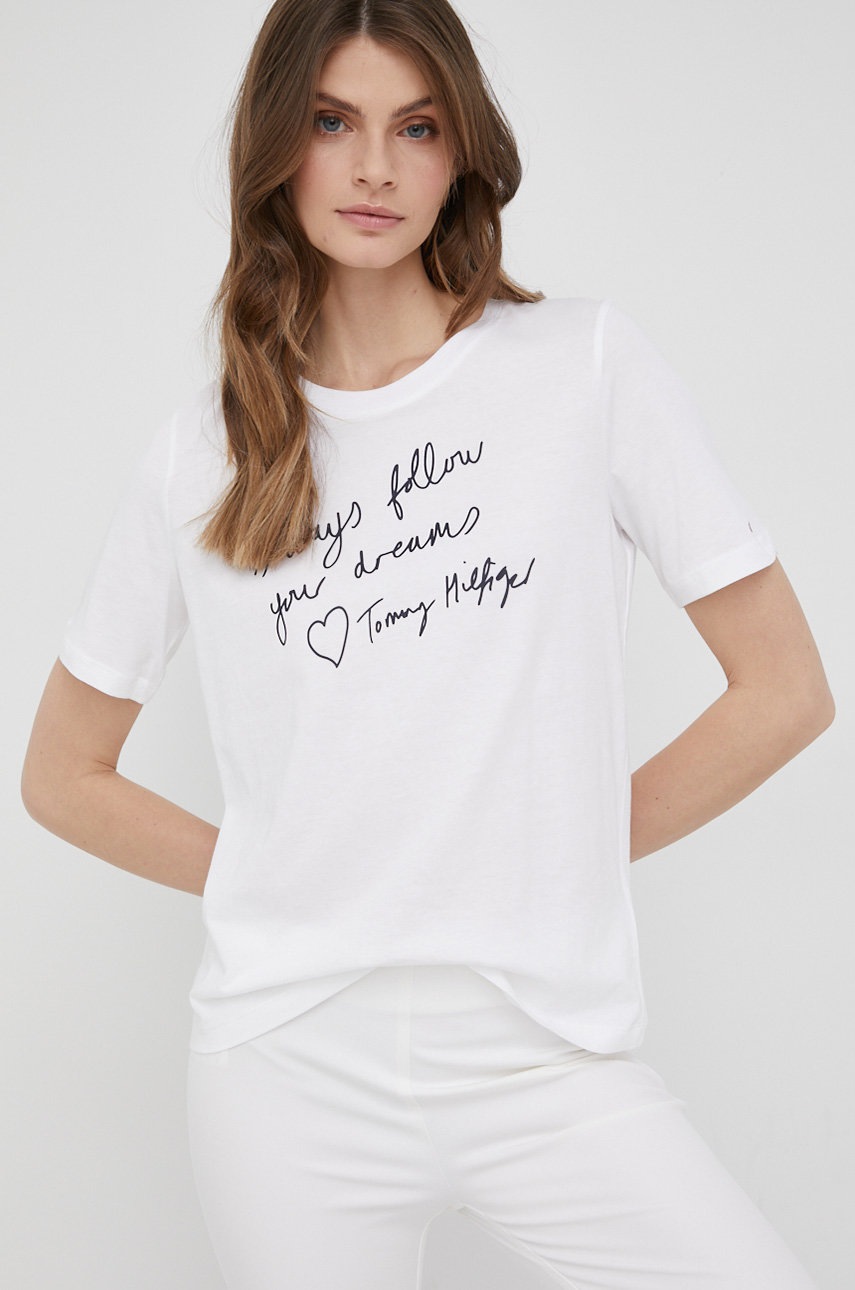 

Памучна тениска Tommy Hilfiger в бяло, Бял