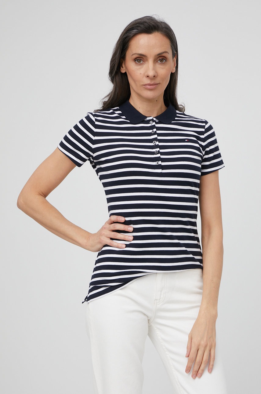 

Тениска Tommy Hilfiger дамски в тъмносиньо с яка тип peter pan, Тъмносин