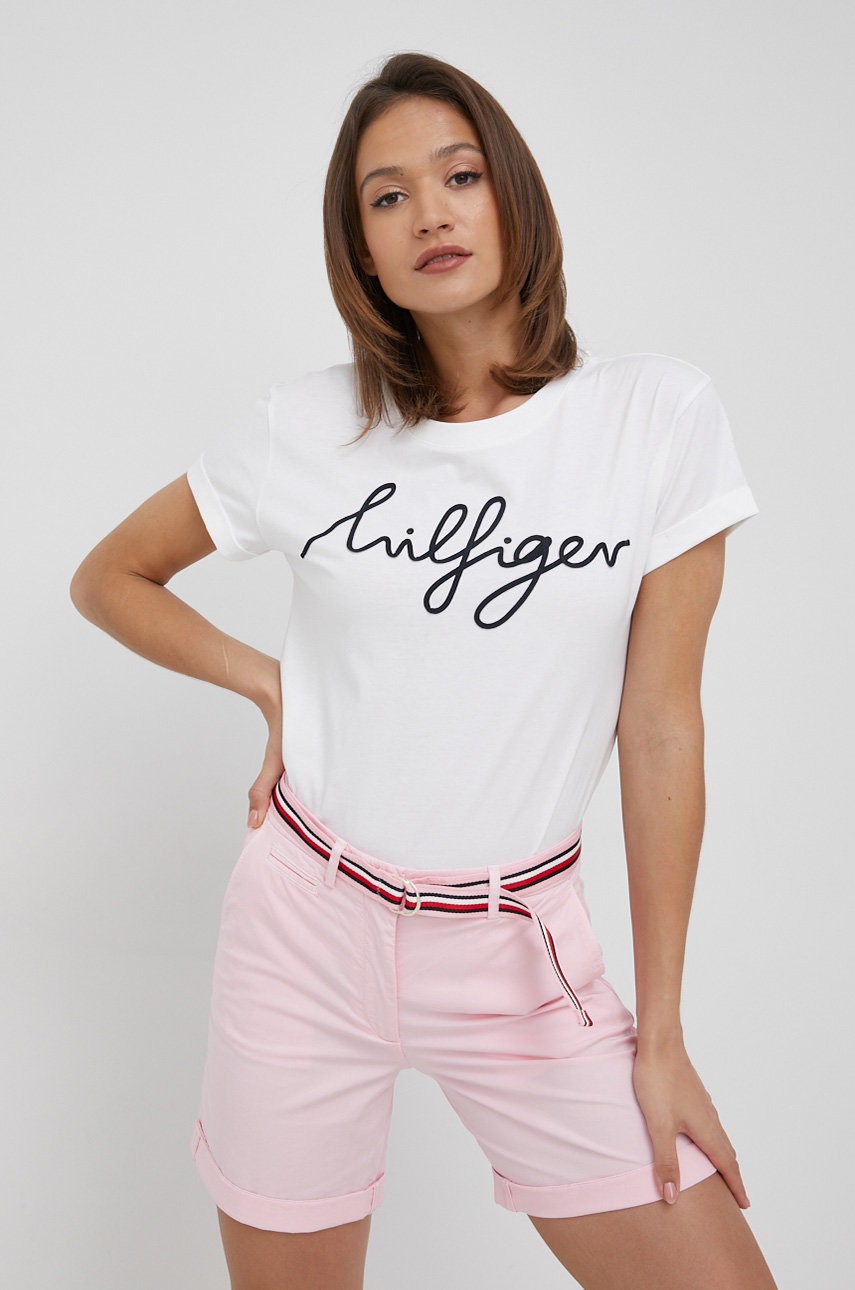 

Памучна тениска Tommy Hilfiger в бяло, Бял