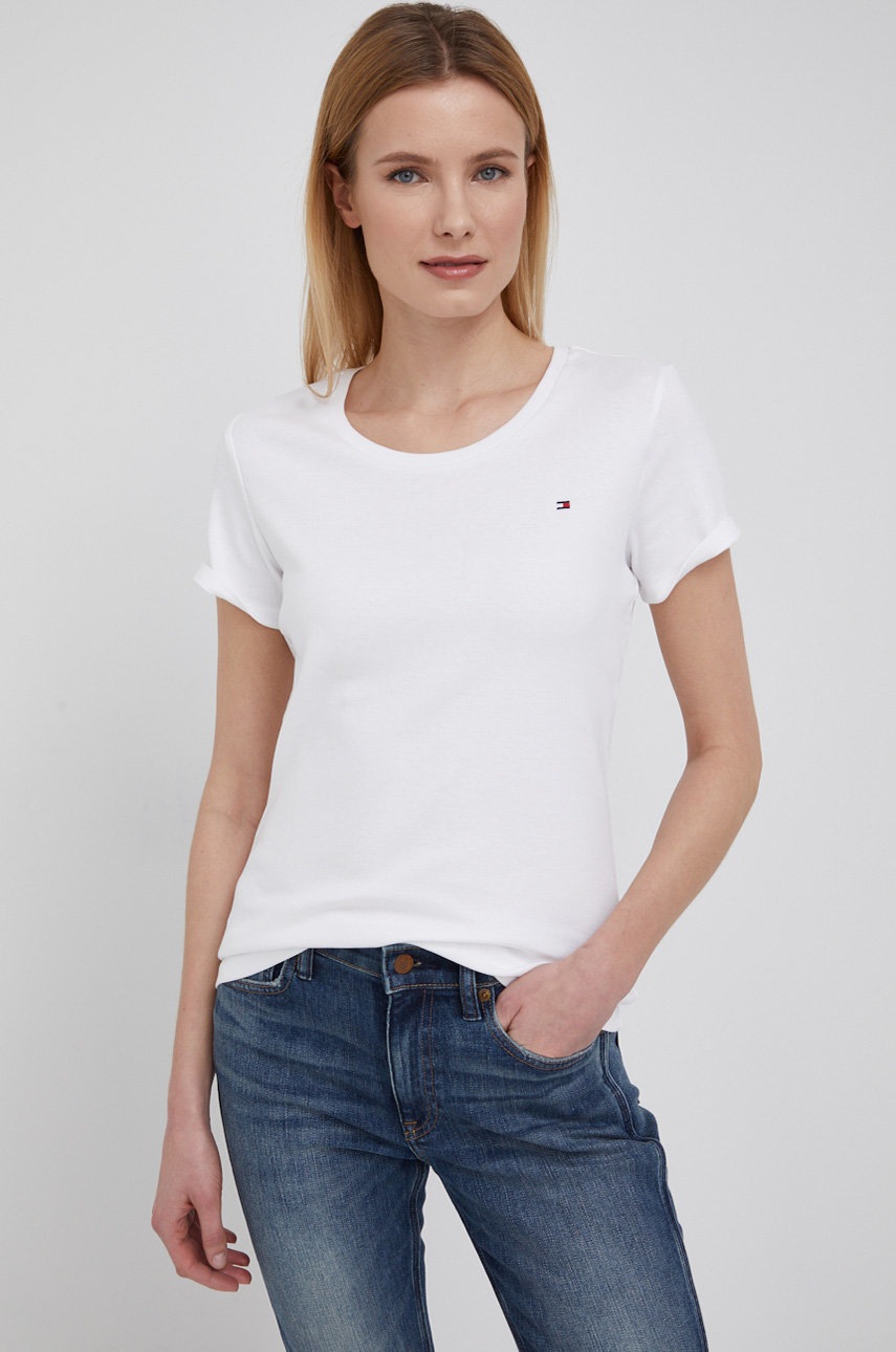 

Памучна тениска Tommy Hilfiger в бяло, Бял