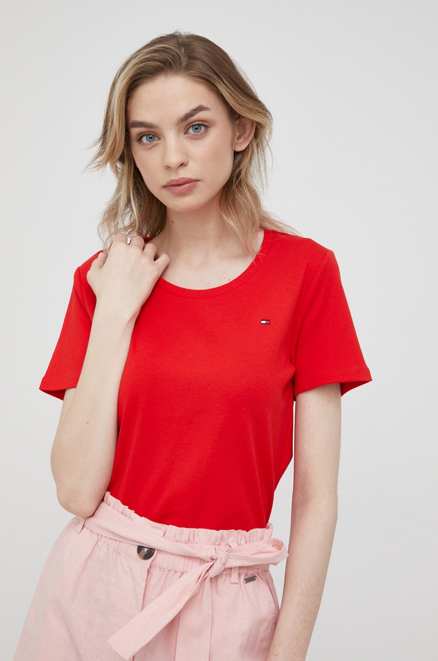 

Памучна тениска Tommy Hilfiger в червено, Червен