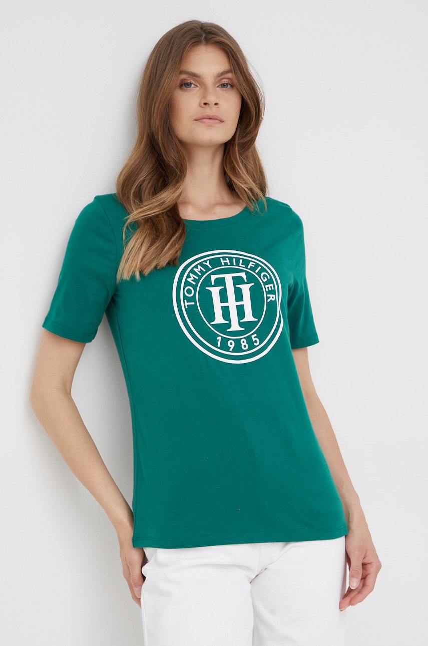 

Памучна тениска Tommy Hilfiger в зелено, Зелен