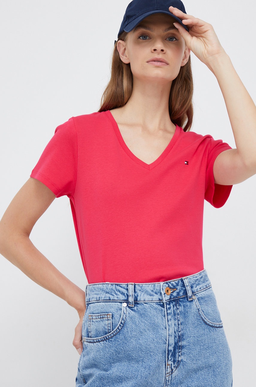 

Памучна тениска Tommy Hilfiger, Розов
