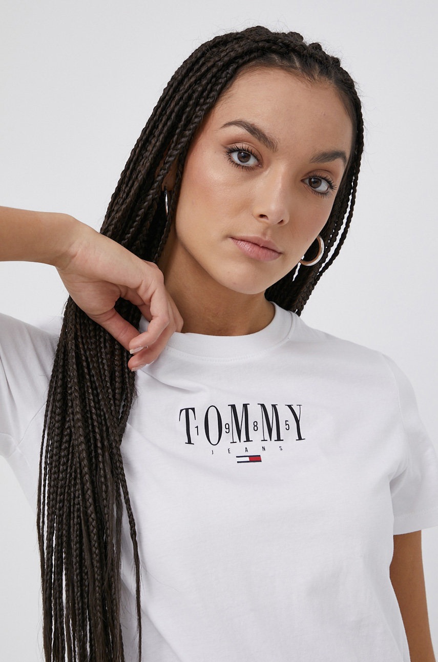 

Памучна тениска Tommy Jeans в бяло, Бял