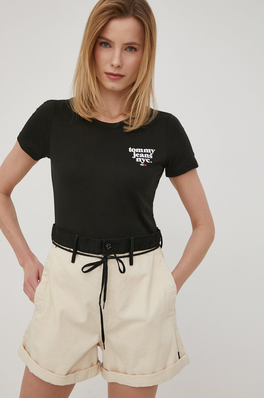

Тениска Tommy Jeans дамски в черно, Черен