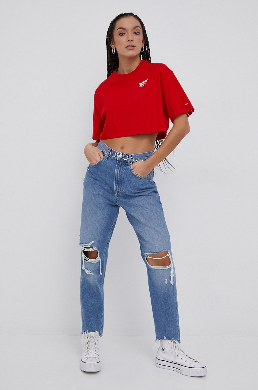 

Хлопковая футболка Tommy Jeans цвет красный