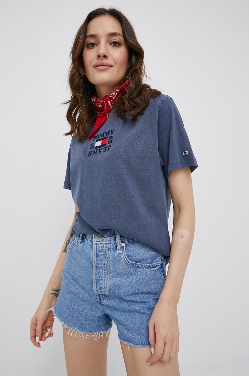 

Памучна тениска Tommy Jeans в тъмносиньо, Тъмносин