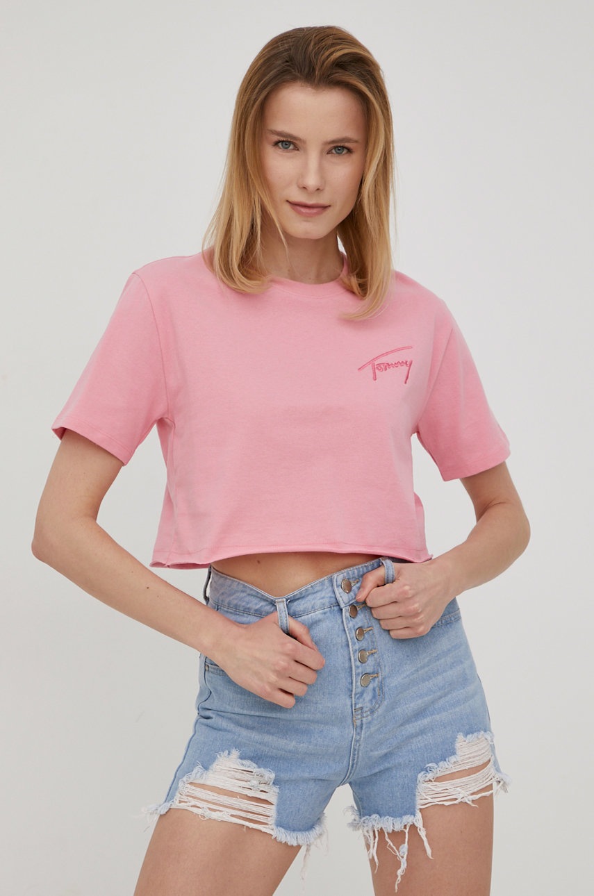 

Бавовняна футболка Tommy Jeans колір рожевий