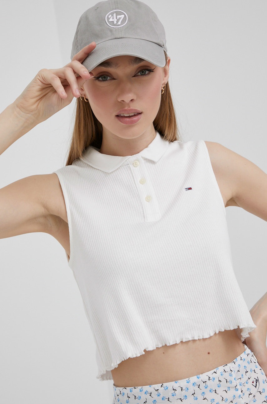

Хлопковый топ Tommy Jeans цвет белый с воротником