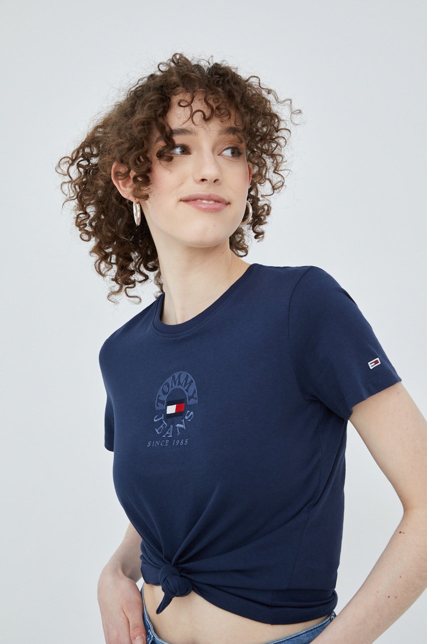 

Памучна тениска Tommy Jeans в тъмносиньо, Тъмносин