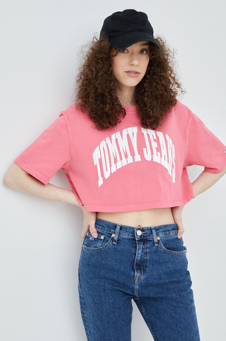 

Бавовняна футболка Tommy Jeans колір рожевий