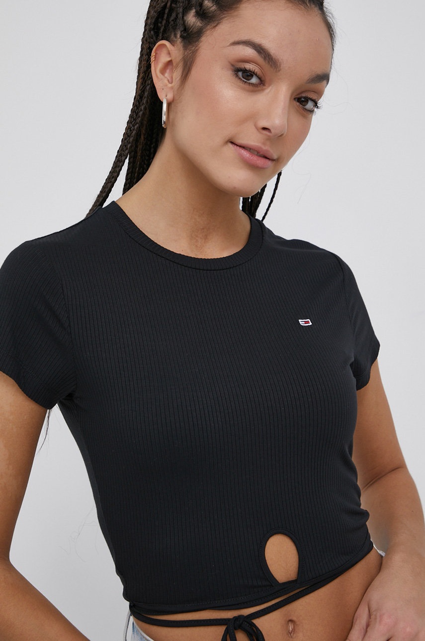 

Тениска Tommy Jeans дамски в черно, Черен