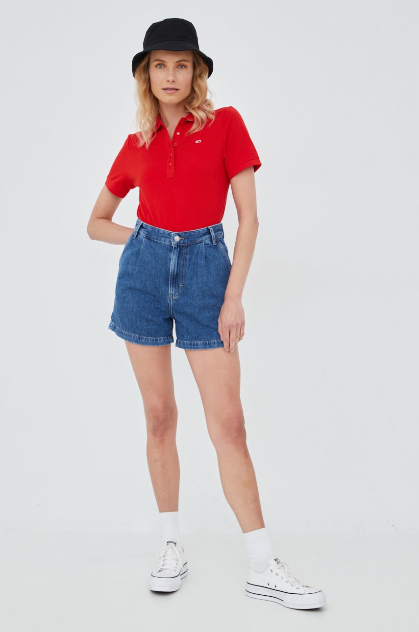 

Бавовняна футболка Tommy Jeans колір червоний з коміром