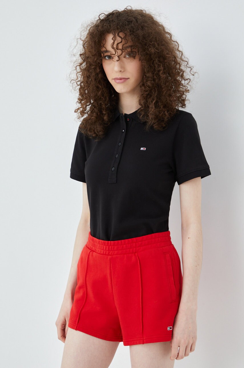 Tommy jeans tricou din bumbac culoarea negru, cu guler