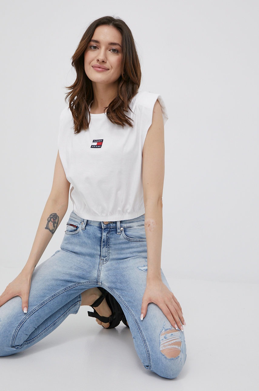 

Памучна тениска Tommy Jeans в бяло, Бял