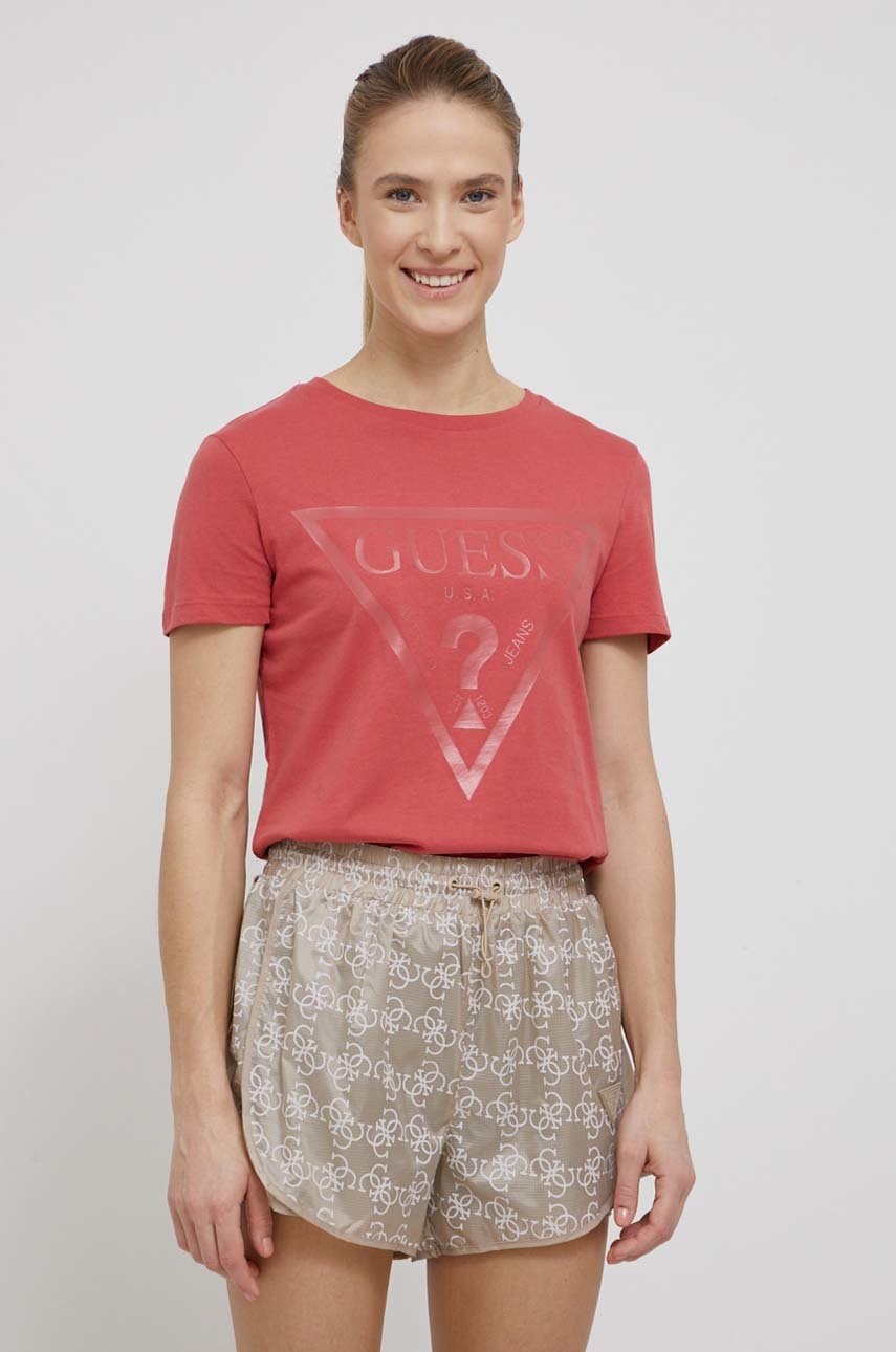 

Памучна тениска Guess в розово, Розов