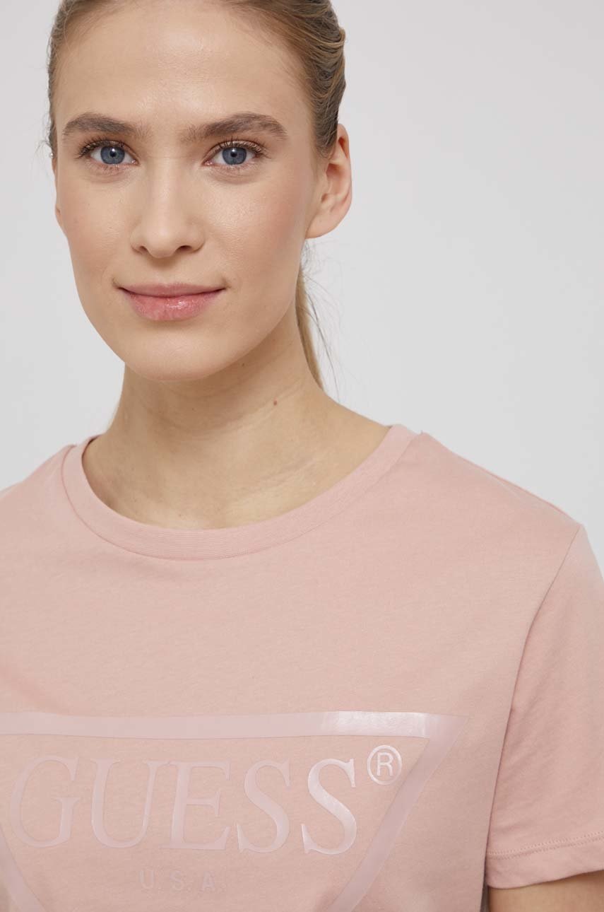 

Памучна тениска Guess в розово, Розов