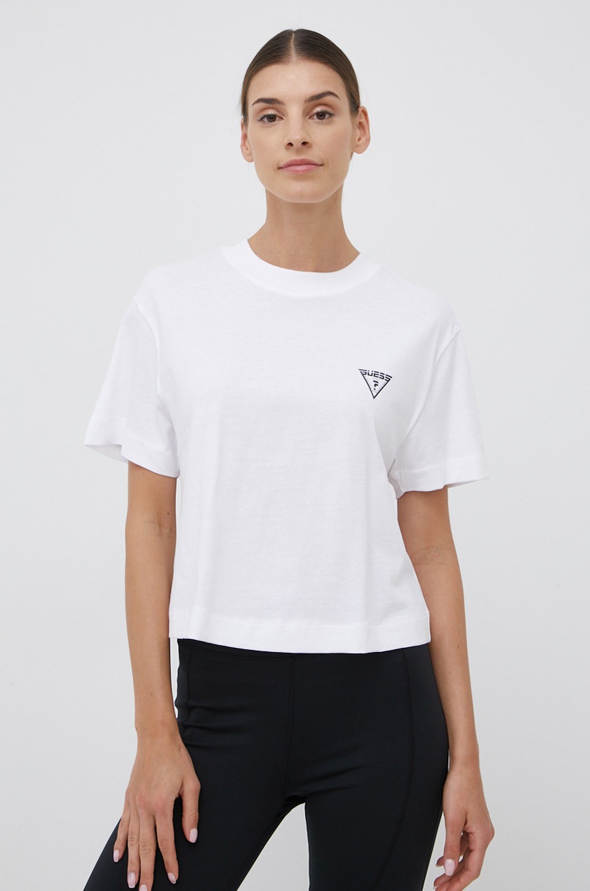 

Памучна тениска Guess в бяло, Бял