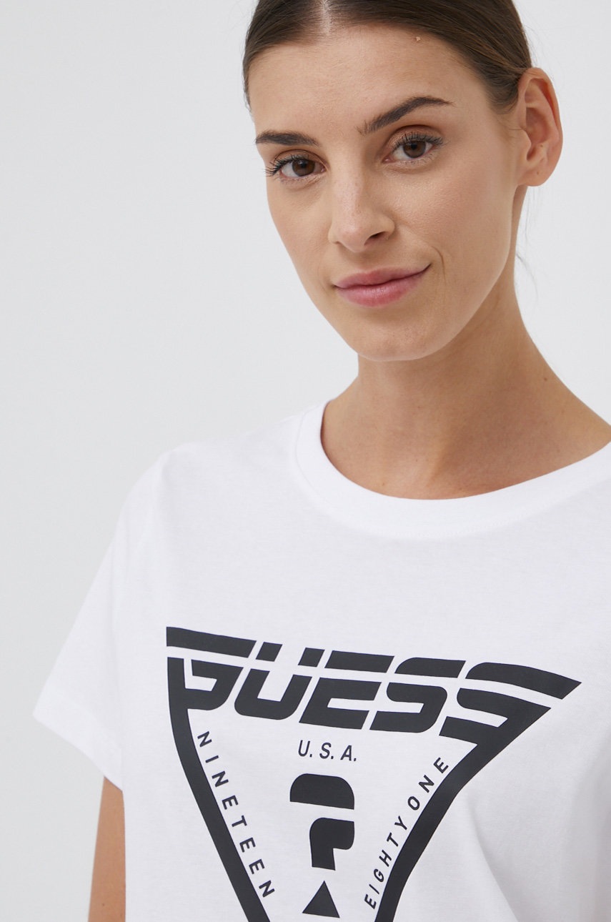 

Хлопковая футболка Guess цвет белый