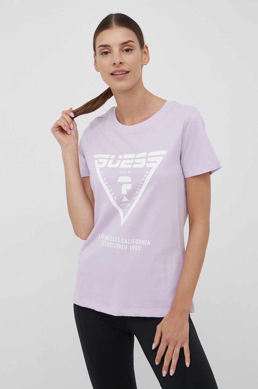 

Памучна тениска Guess в лилаво, Виолетов