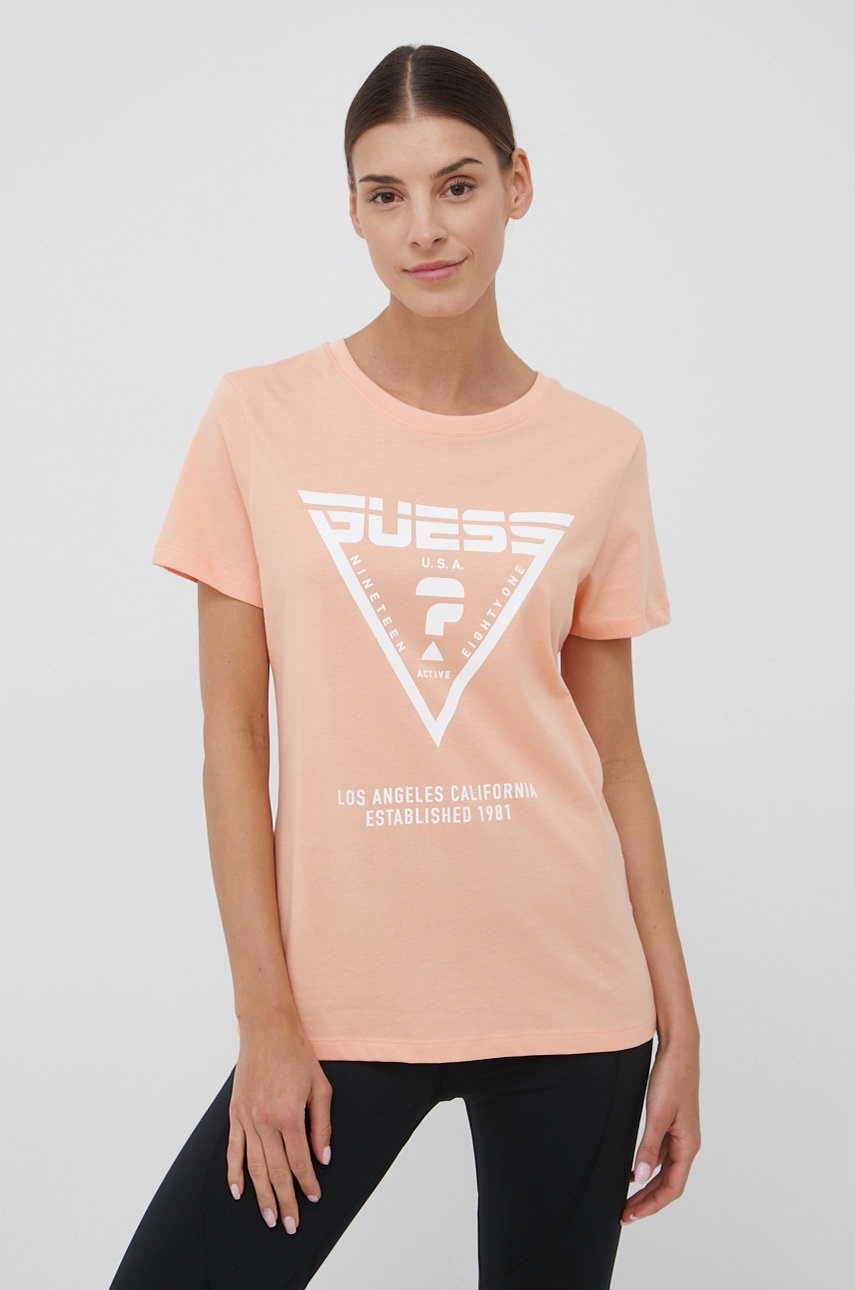 

Памучна тениска Guess в оранжево, Оранжев