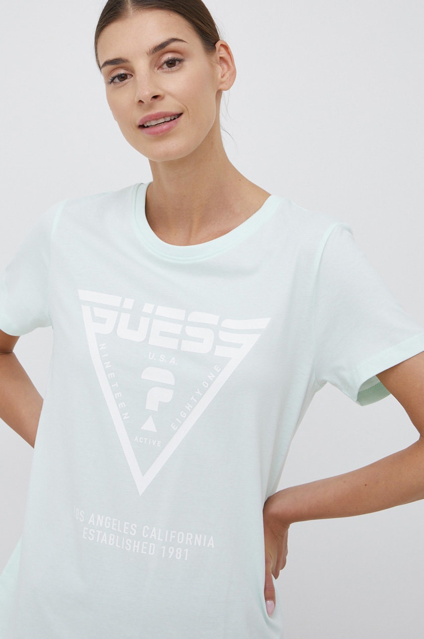 

Памучна тениска Guess в тюркоазено, Тюркоазен