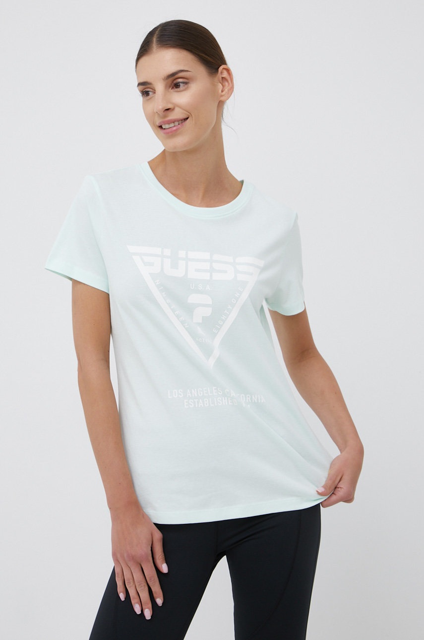 

Хлопковая футболка Guess цвет бирюзовый