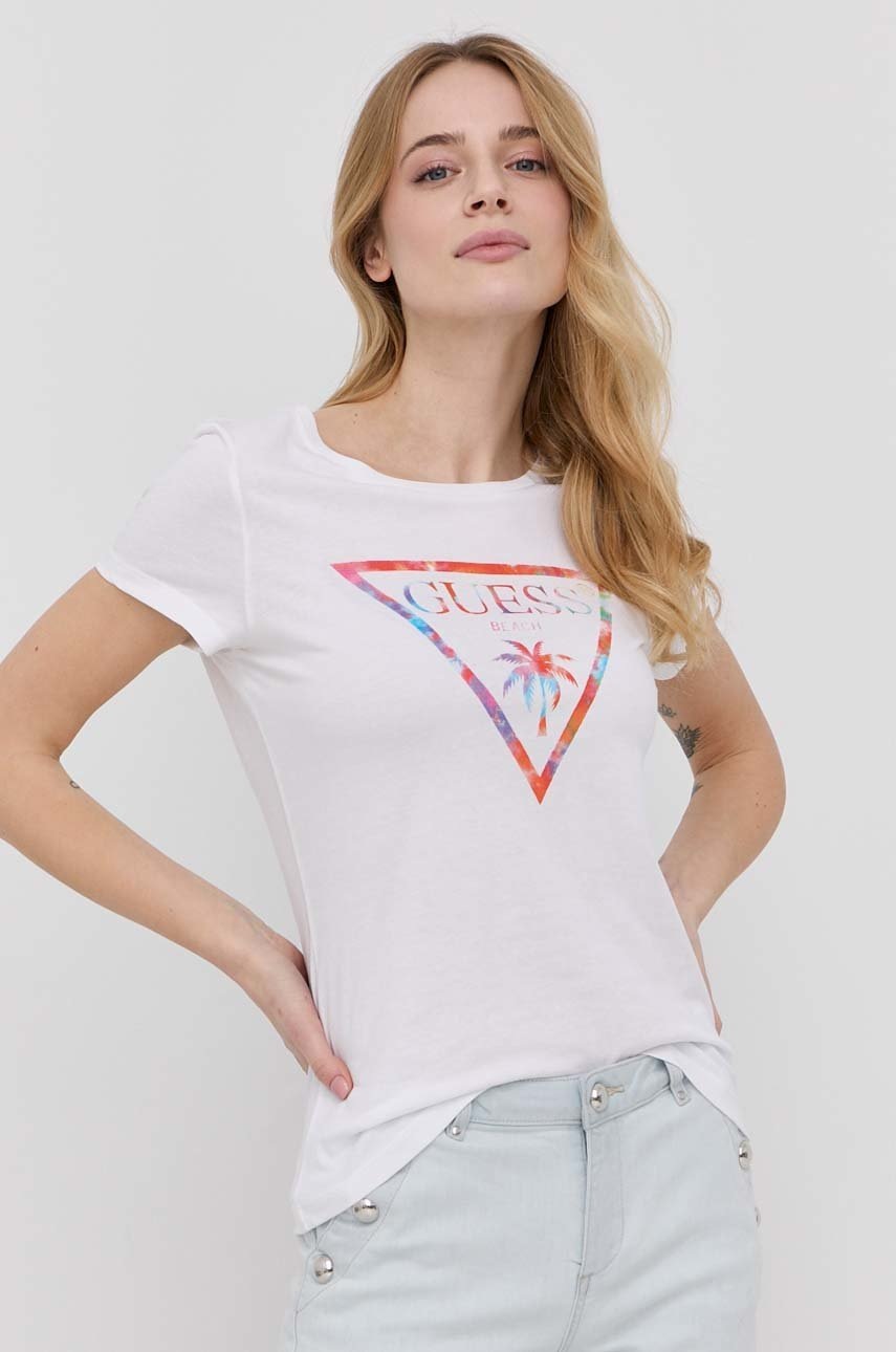 

Бавовняна футболка Guess колір білий