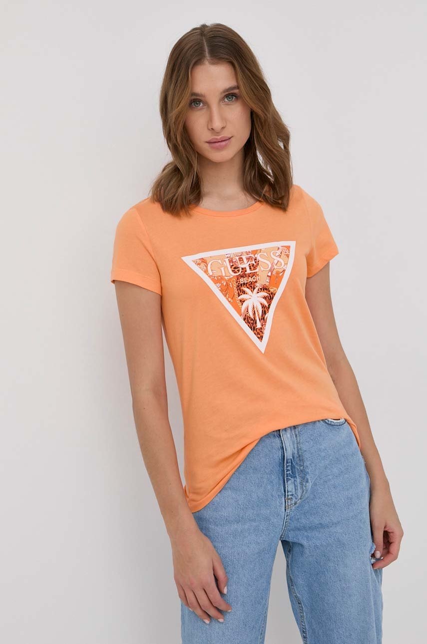 

Памучна тениска Guess в оранжево, Оранжев