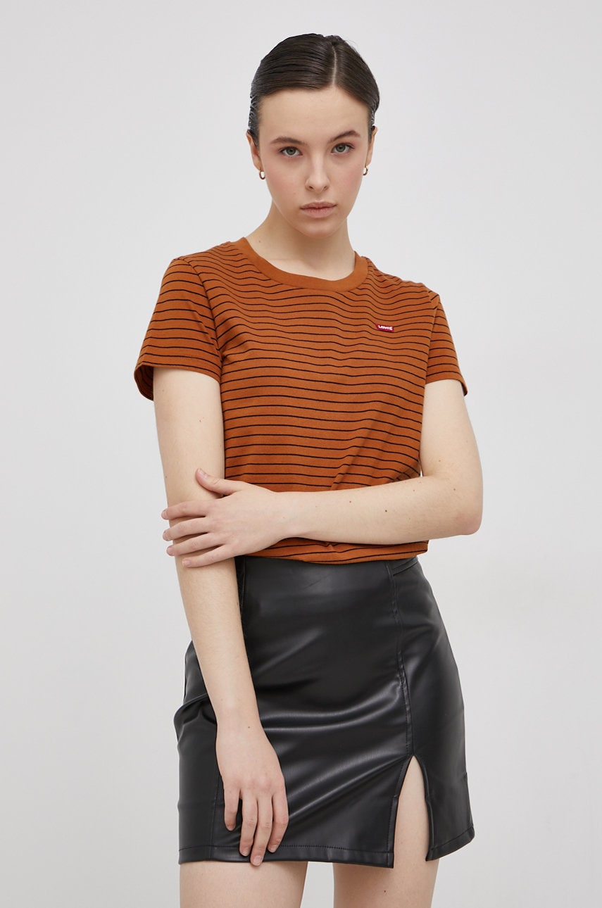 Levi's tricou din bumbac culoarea maro