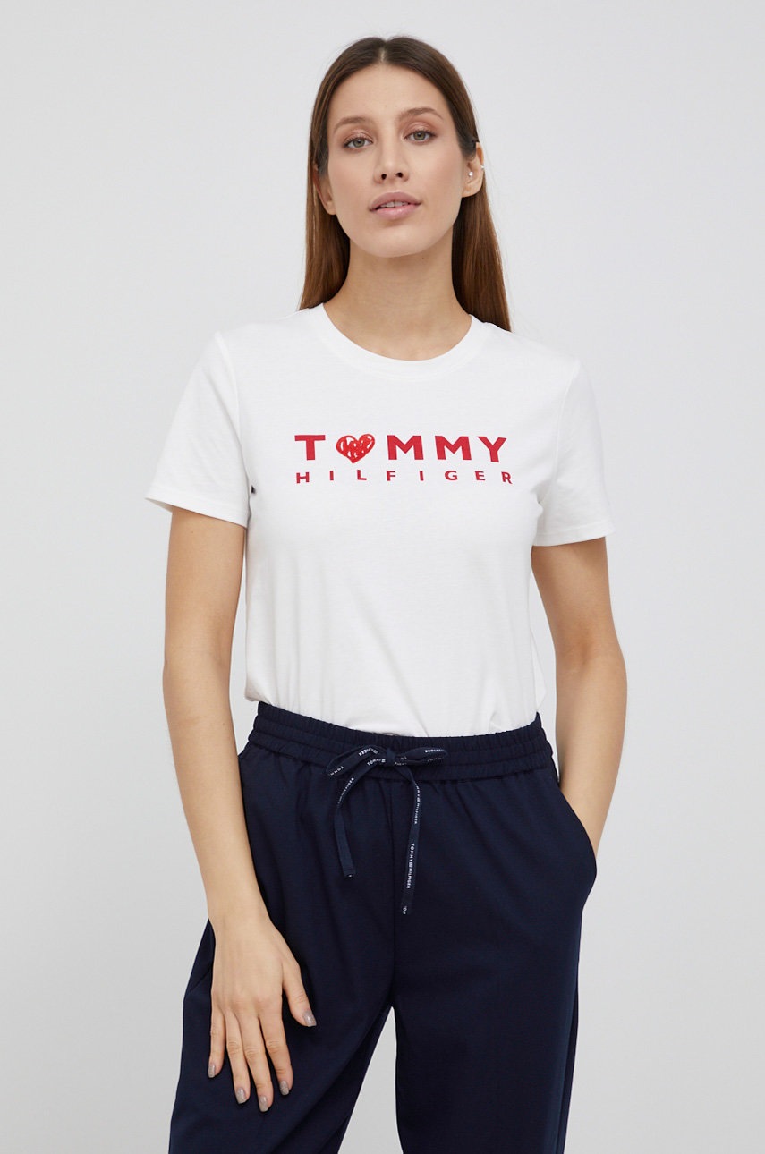 

Памучна тениска Tommy Hilfiger в бяло, Бял