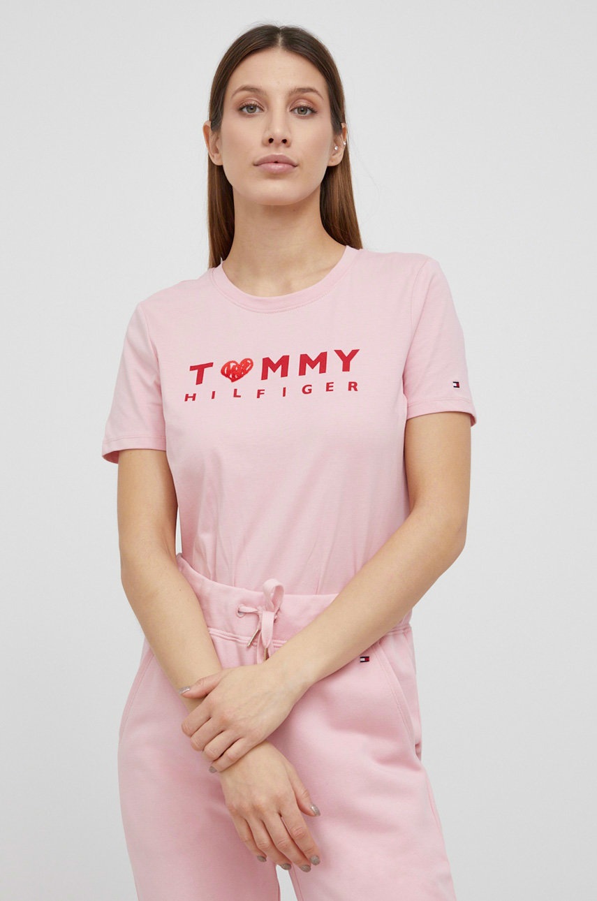 

Памучна тениска Tommy Hilfiger в розово, Розов