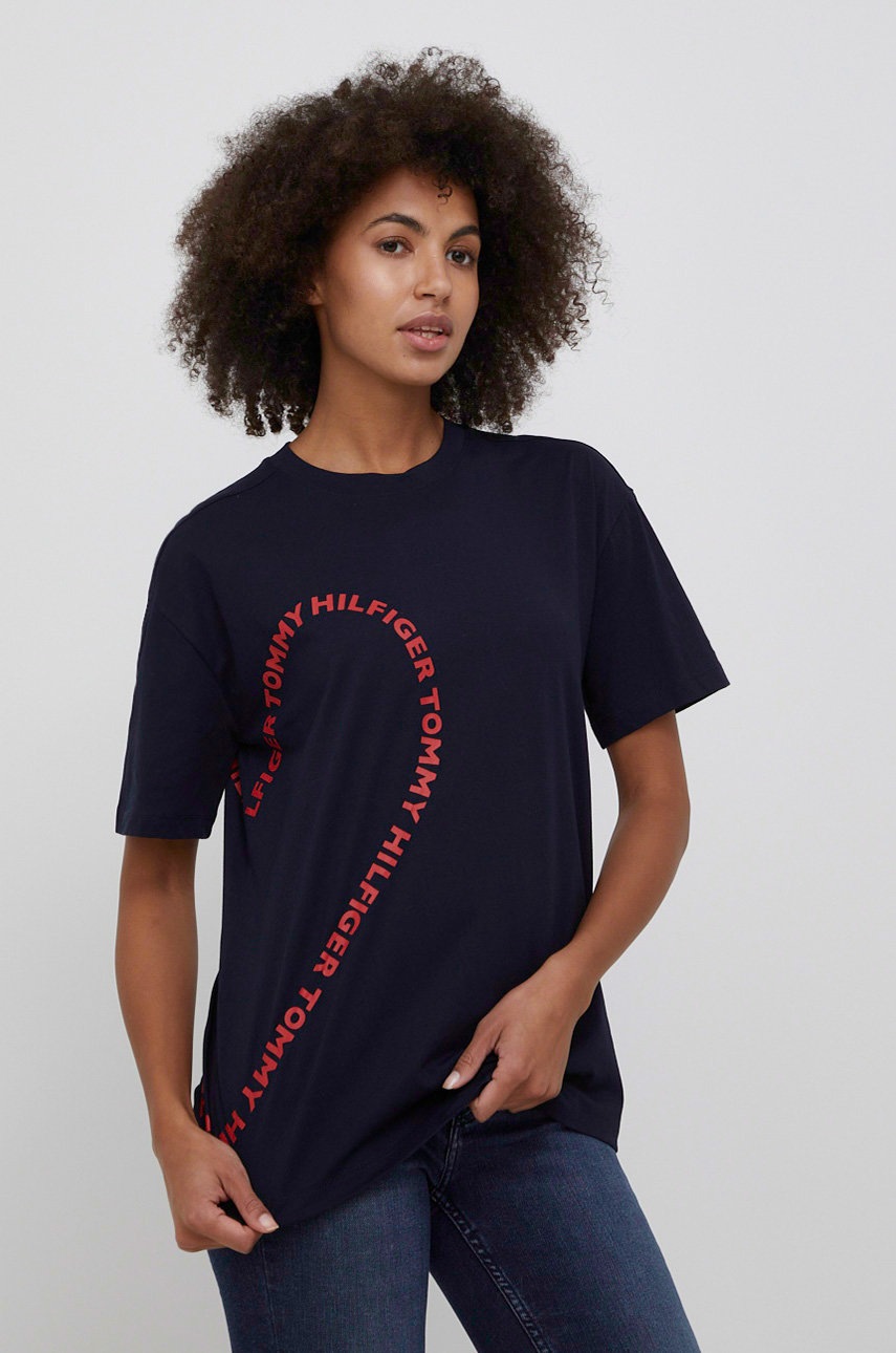 

Памучна тениска Tommy Hilfiger в тъмносиньо, Тъмносин