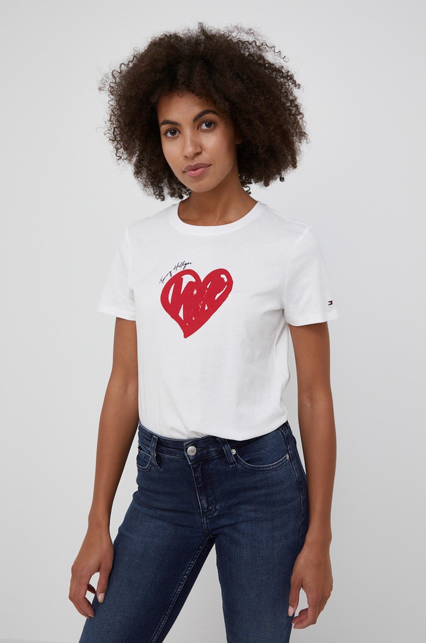

Памучна тениска Tommy Hilfiger в бяло, Бял