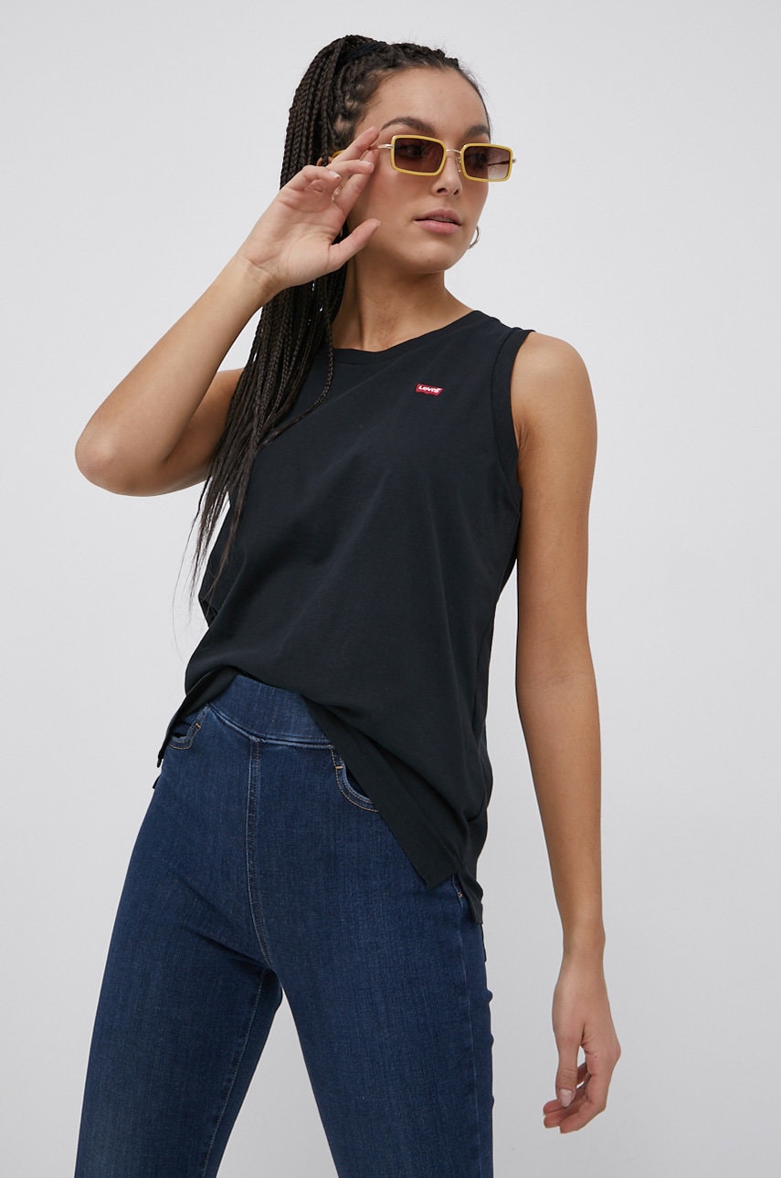 Levi's top din bumbac culoarea negru