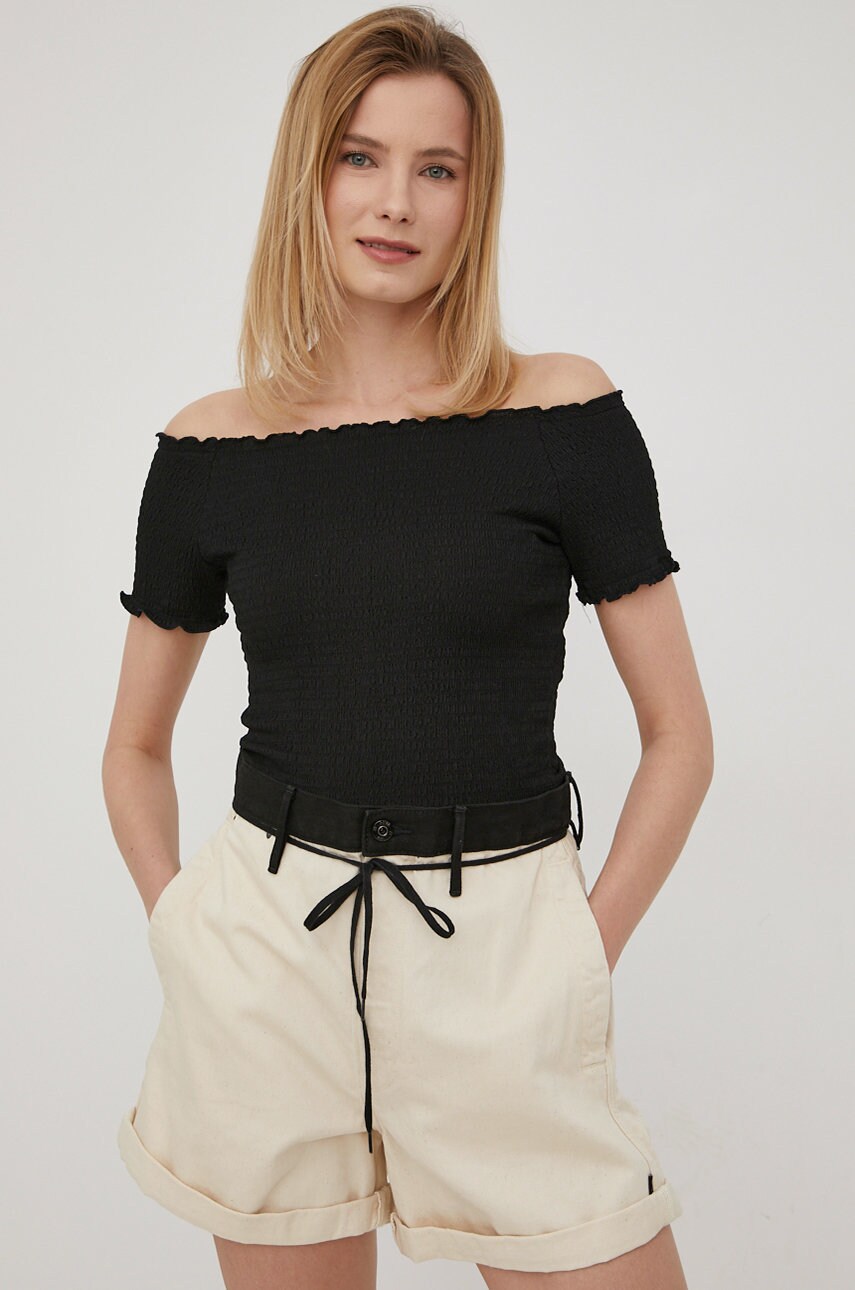 Levi's tricou femei, culoarea negru, decolteu spaniol