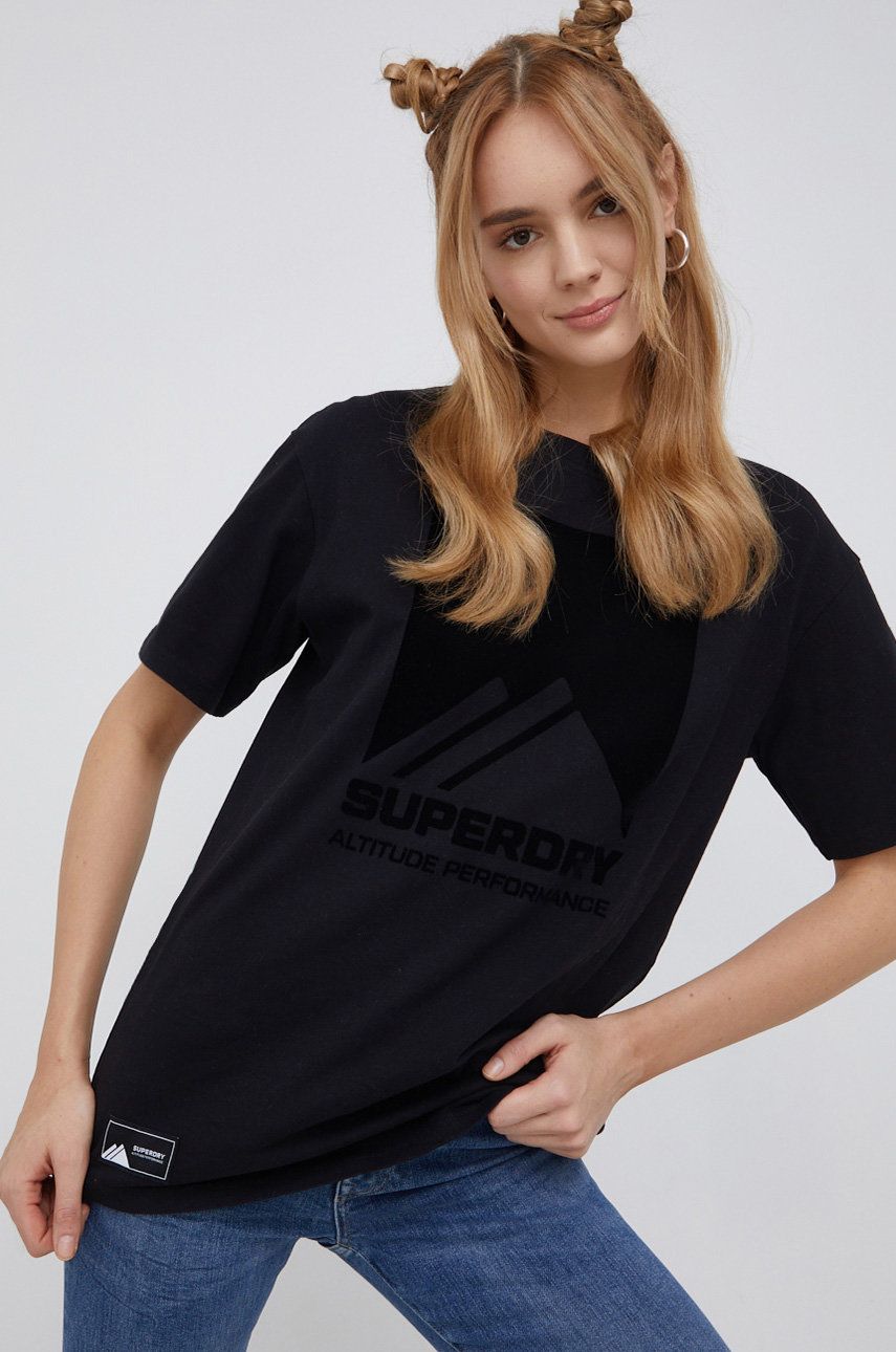Superdry Tricou din bumbac culoarea negru