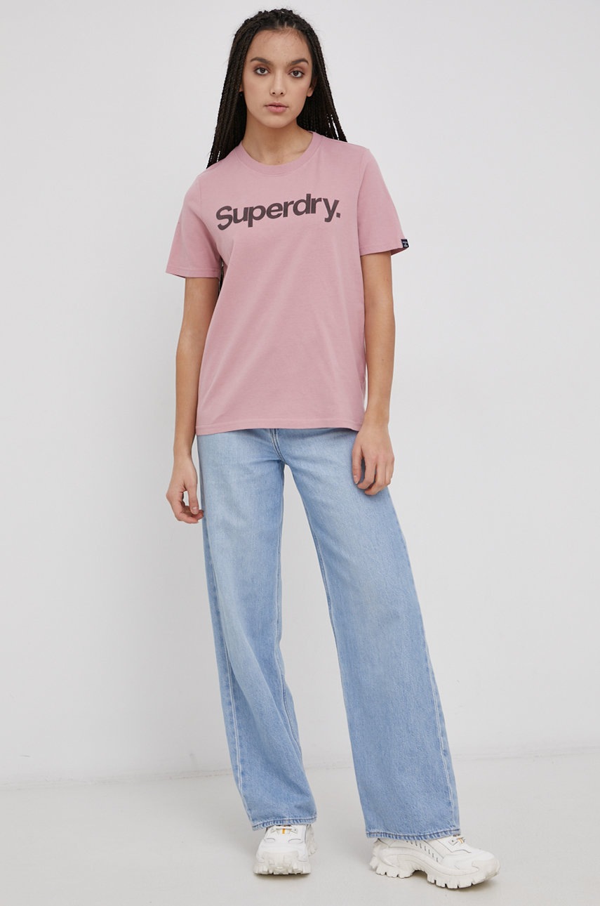 

Бавовняна футболка Superdry колір рожевий