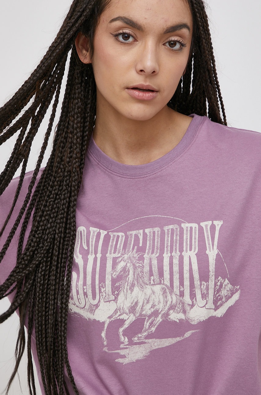 

Памучна тениска Superdry в лилаво, Виолетов