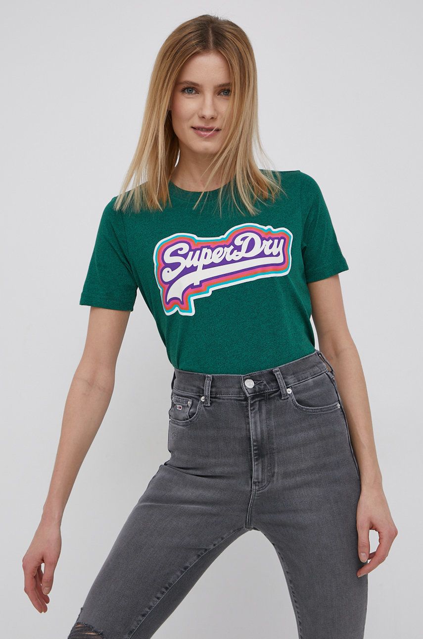 Superdry tricou femei, culoarea verde