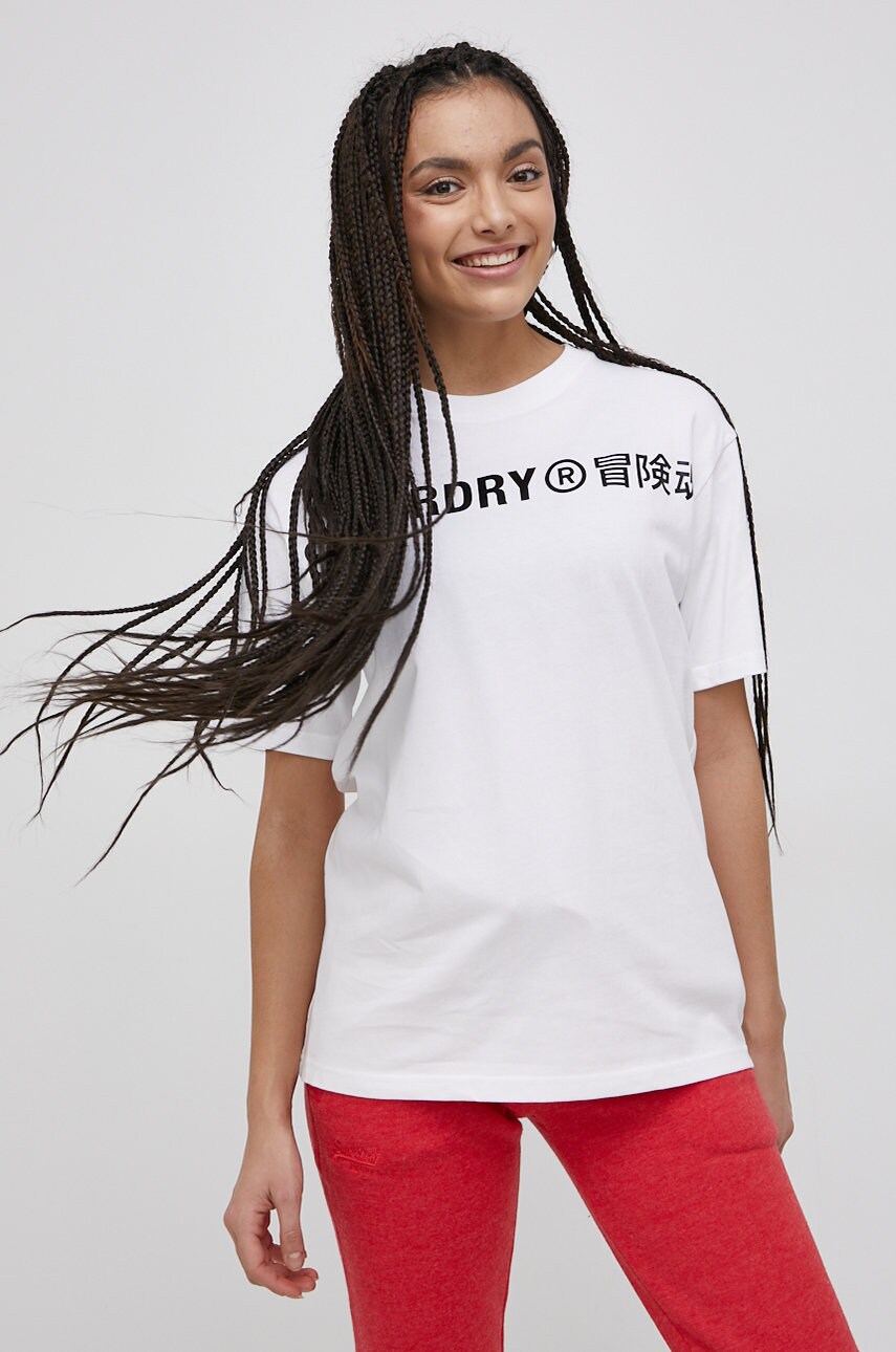 

Памучна тениска Superdry в бяло, Бял