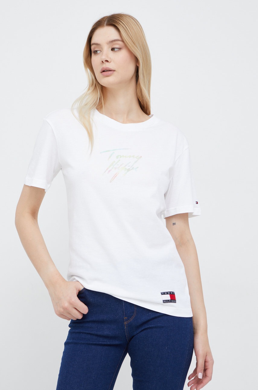 

Памучна тениска Tommy Hilfiger в бяло, Бял