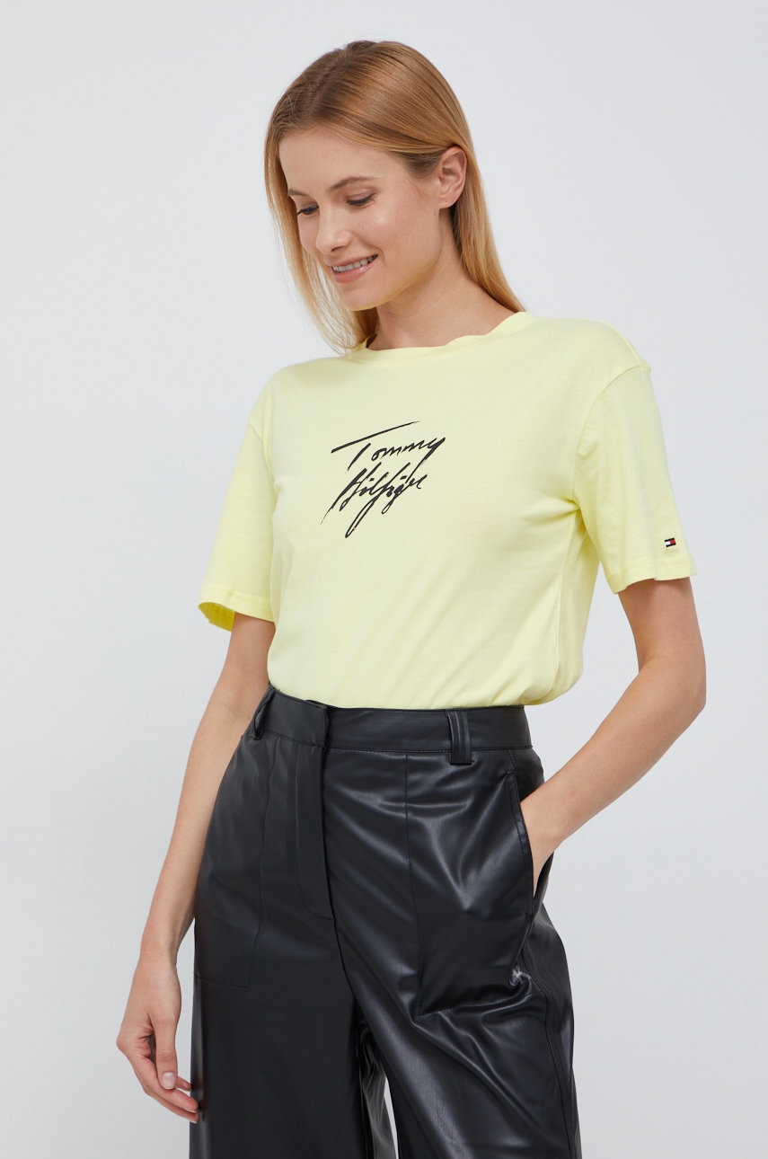 

Памучна тениска Tommy Hilfiger в жълто, Жълт