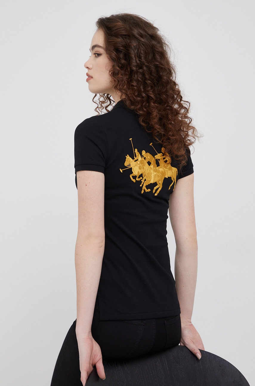 

Тениска Polo Ralph Lauren дамски в черно с яка тип peter pan, Черен