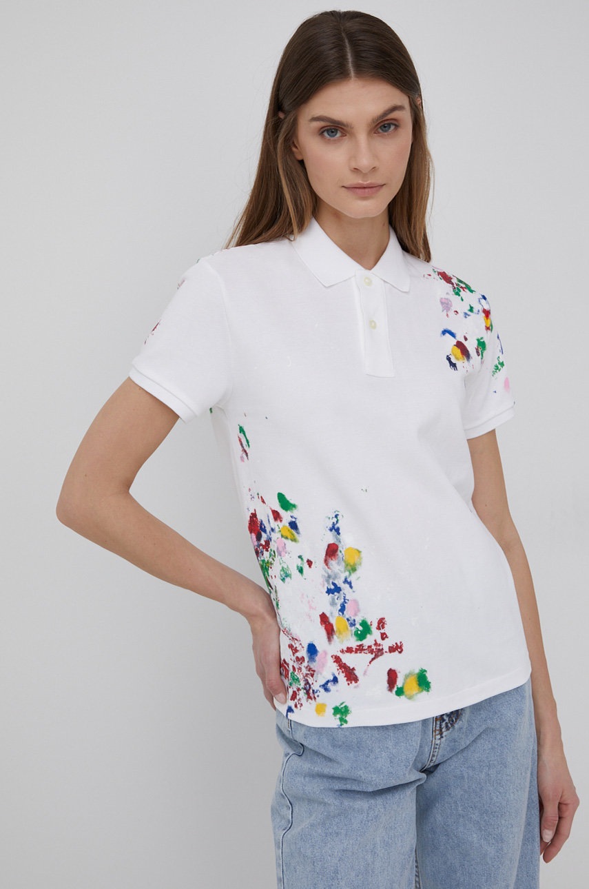 

Памучна тениска Polo Ralph Lauren в бяло с яка тип peter pan, Бял