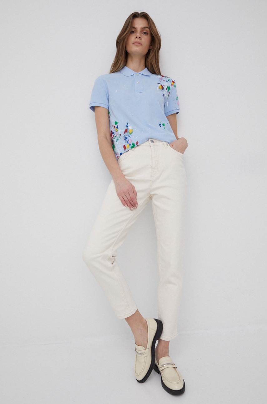 

Тениска Polo Ralph Lauren дамски с яка тип peter pan, Син