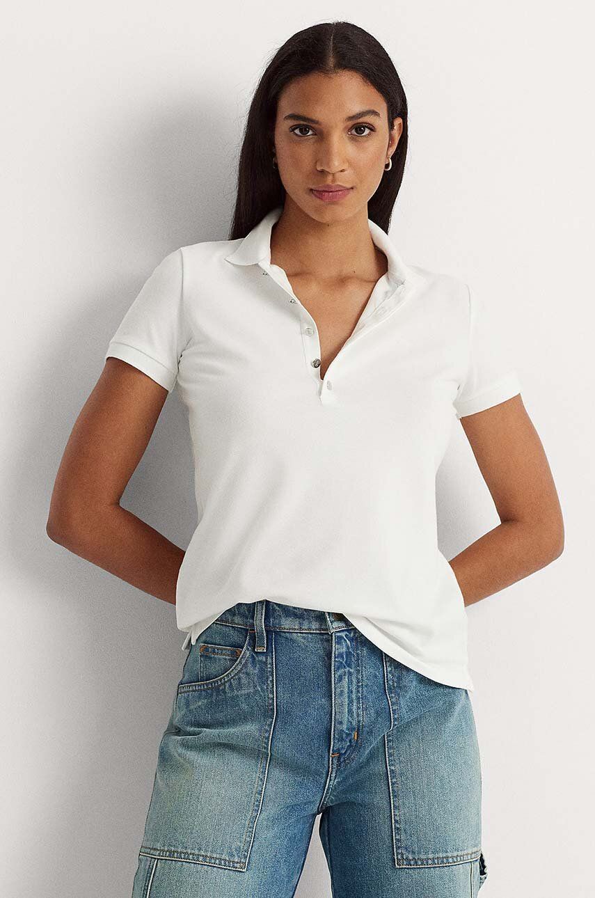 Levně Tričko Lauren Ralph Lauren dámský, bílá barva, s límečkem