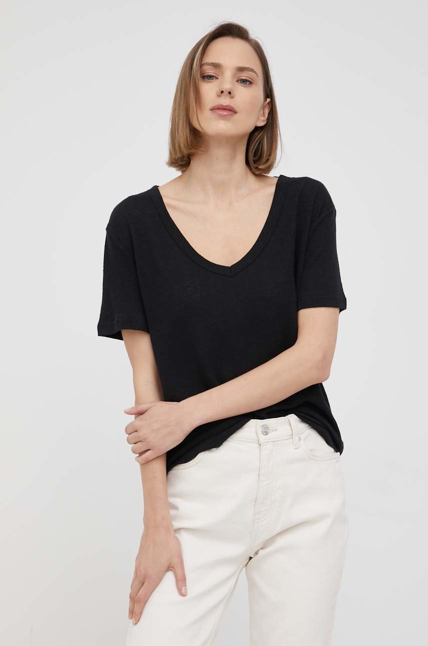 

Ленена тениска GAP в черно, Черен