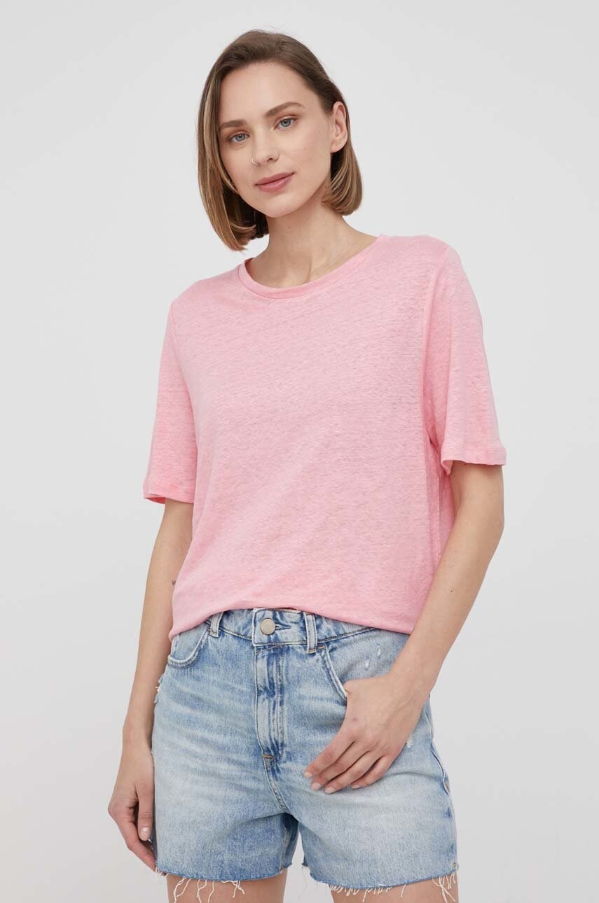 

Ленена тениска Scotch & Soda в розово, Розов